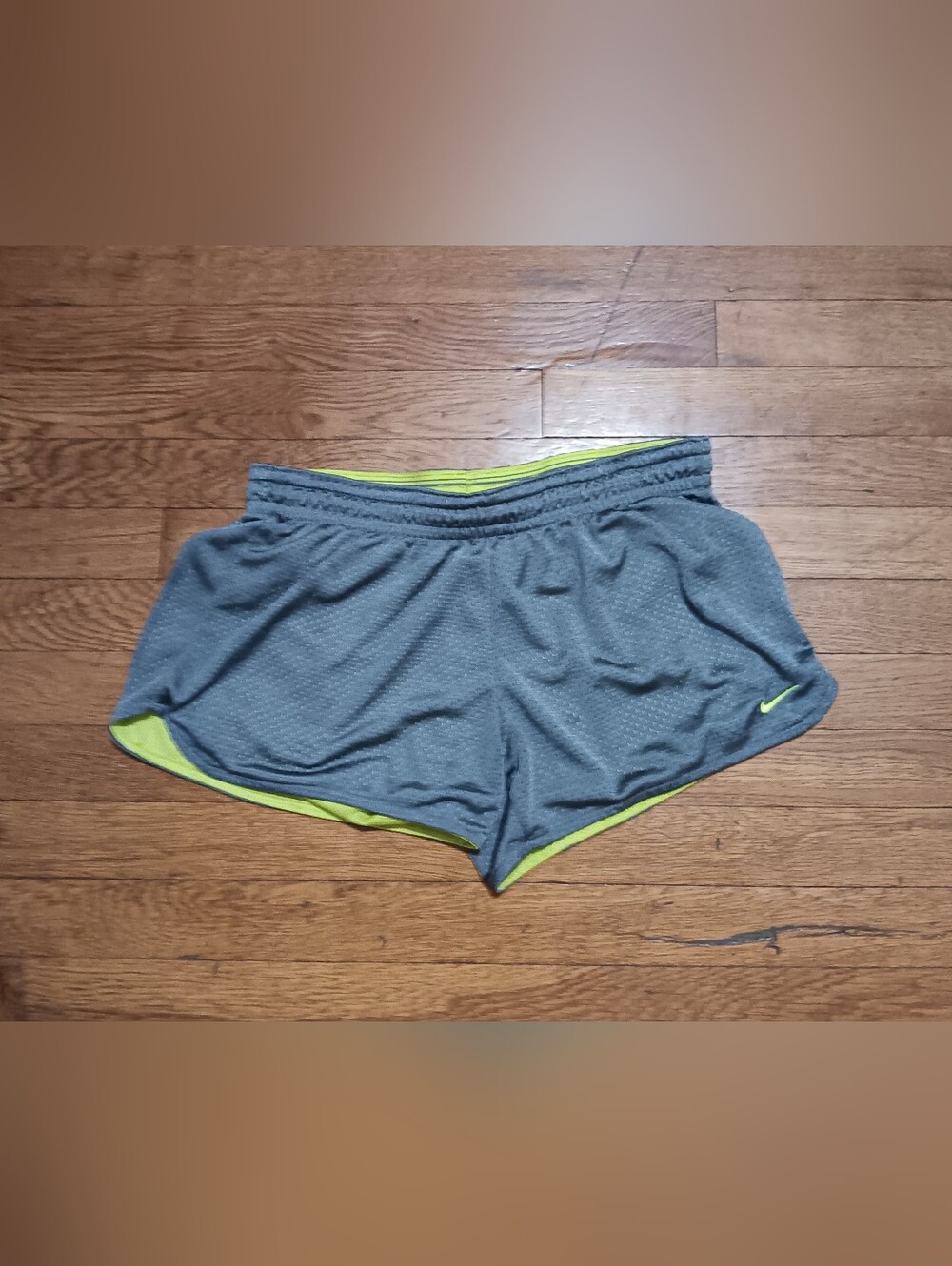 Women's Nike Dri-FIT Gray Athletic Shorts with Neon Yellow-Green Lining